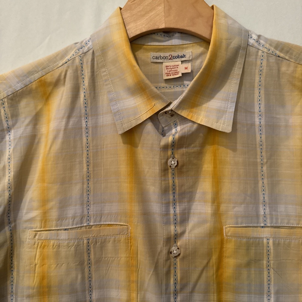 Carbon 2 Cobalt Shirt Mens MED Yellow Plaid AZTEC Short Sleeve Button Up Casual